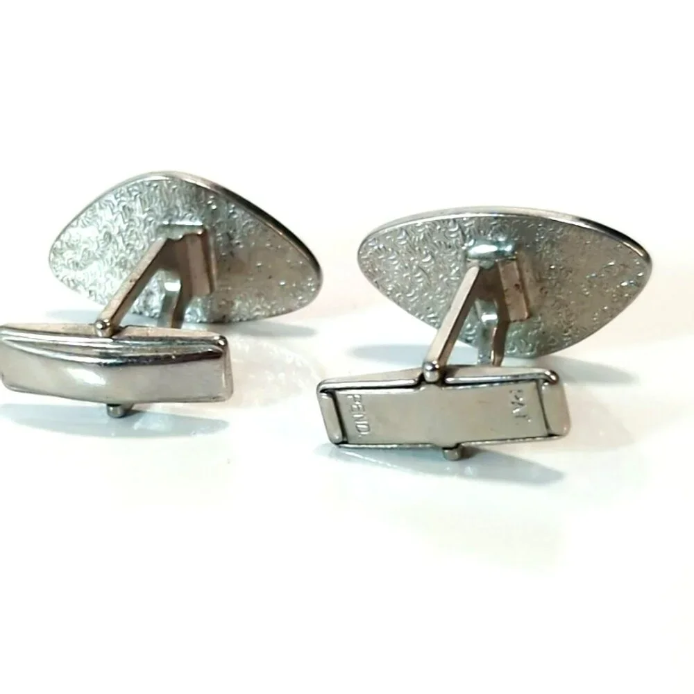 Vintage Triangle Shaped Silver Tone Cufflinks Mid Century Modern